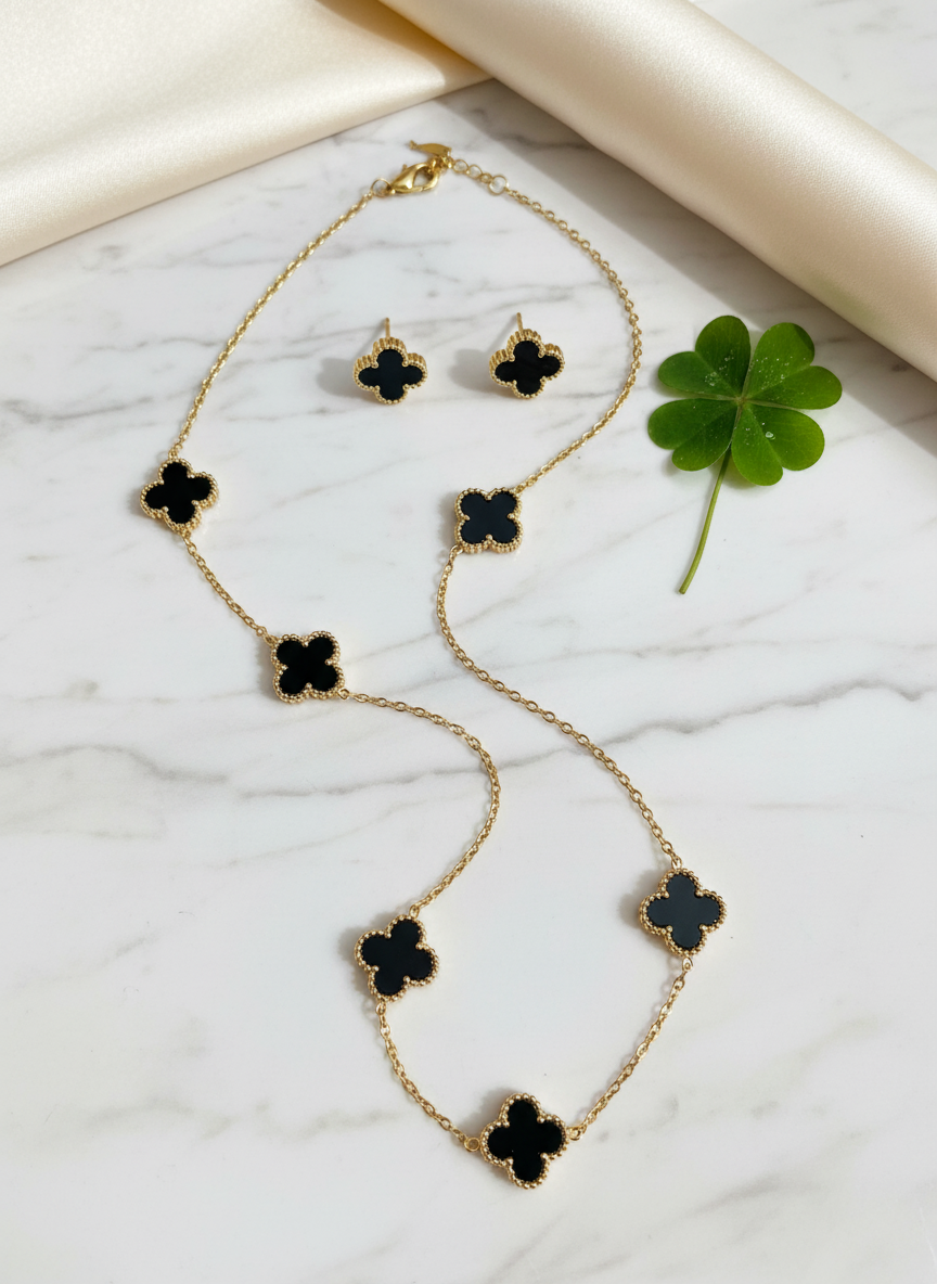 Black Onyx Clover Jewelry Set - Alternative View