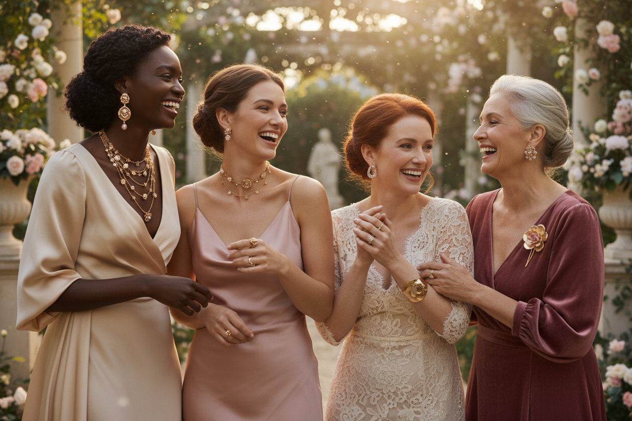 Bloomora Luxe Wallpaper with Women Showcasing Jewelry