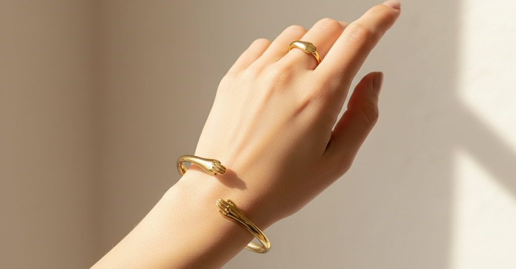 Gold Hand Motif Jewelry Set worn on hand