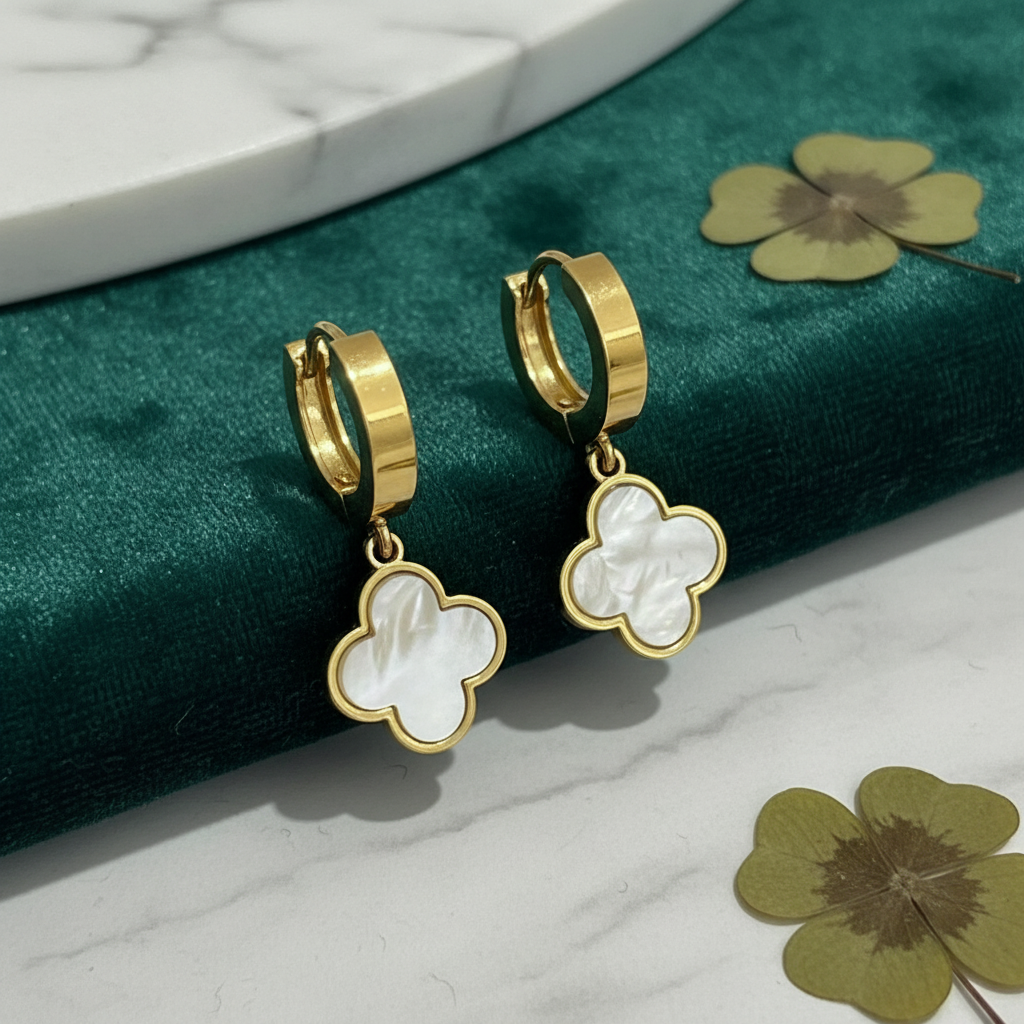 Lucky Clover Huggie Earrings in Luxurious Setting