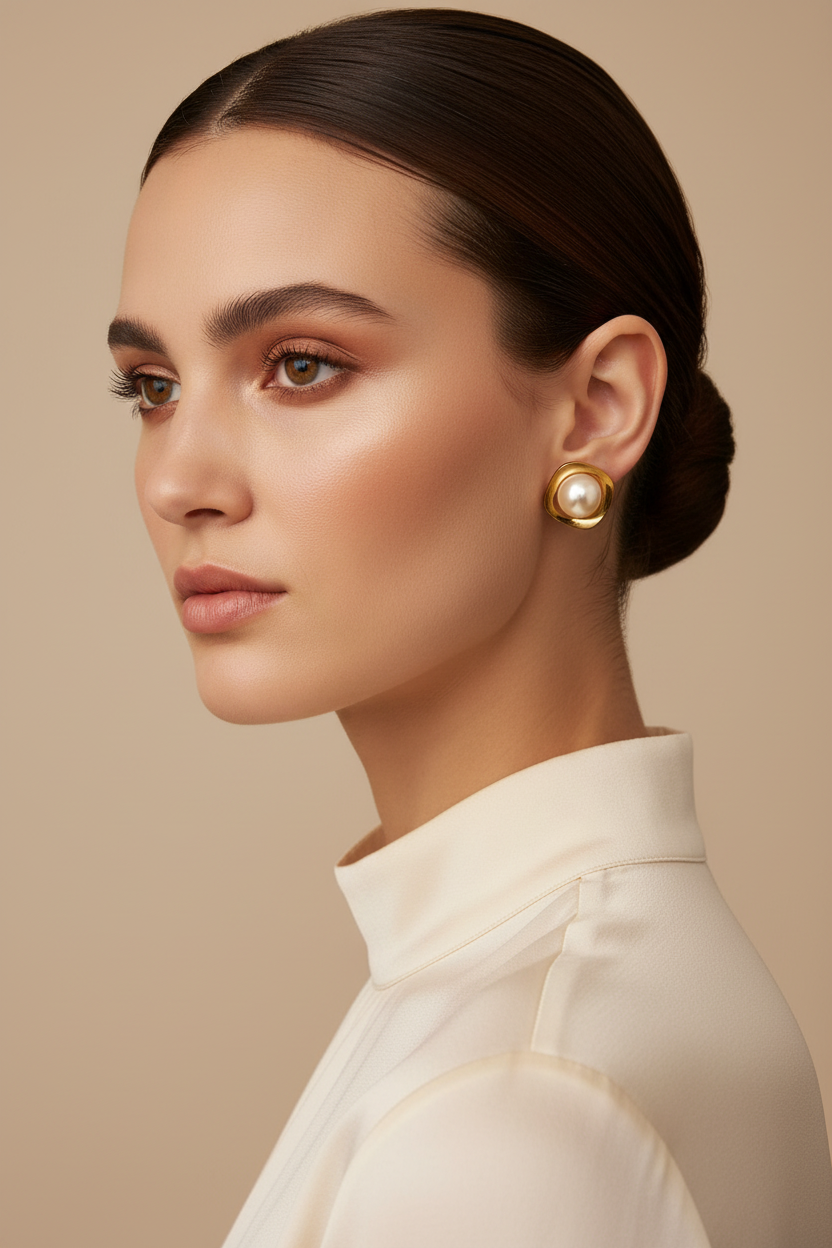 Model wearing luxury pearl earrings