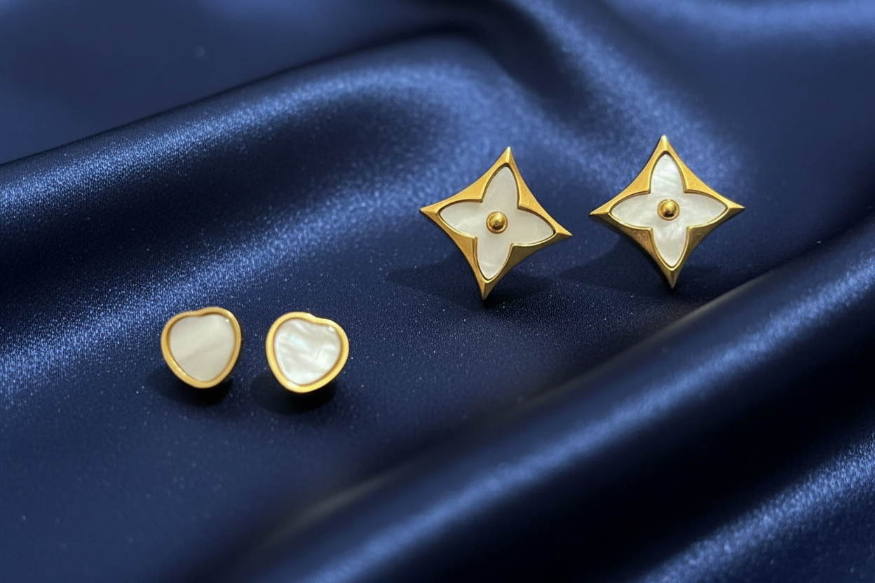 Mother-of-Pearl Earring Collection in Luxurious Setting