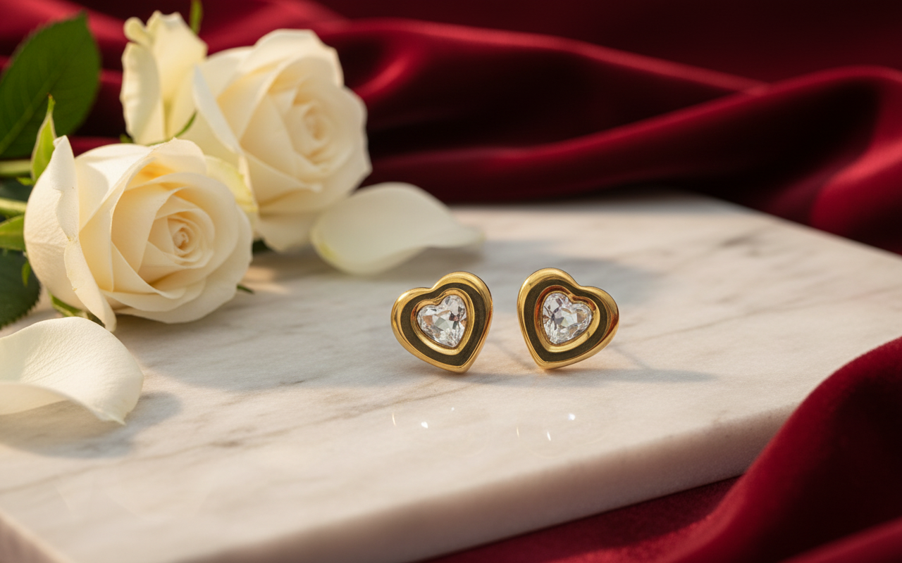 The Crystal Heart Studs in Luxurious Setting