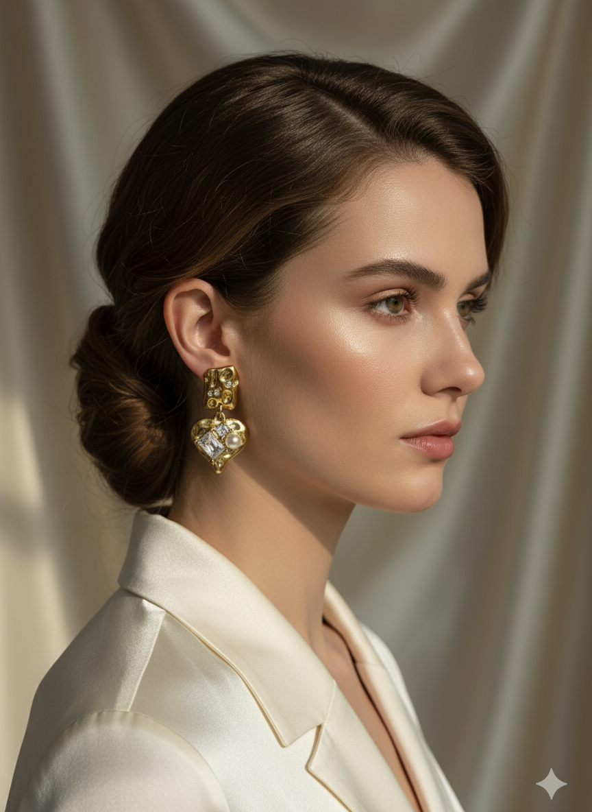 The Lumina Heart Drops worn by model