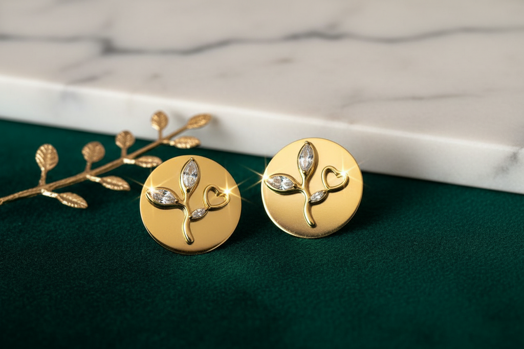 Verdant Heart Drop Earrings - Botanical Studs