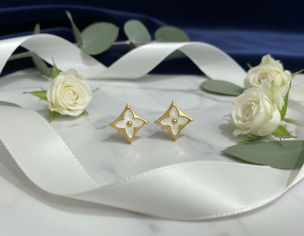 White Mother-of-Pearl Star Stud Earrings - Alternative View